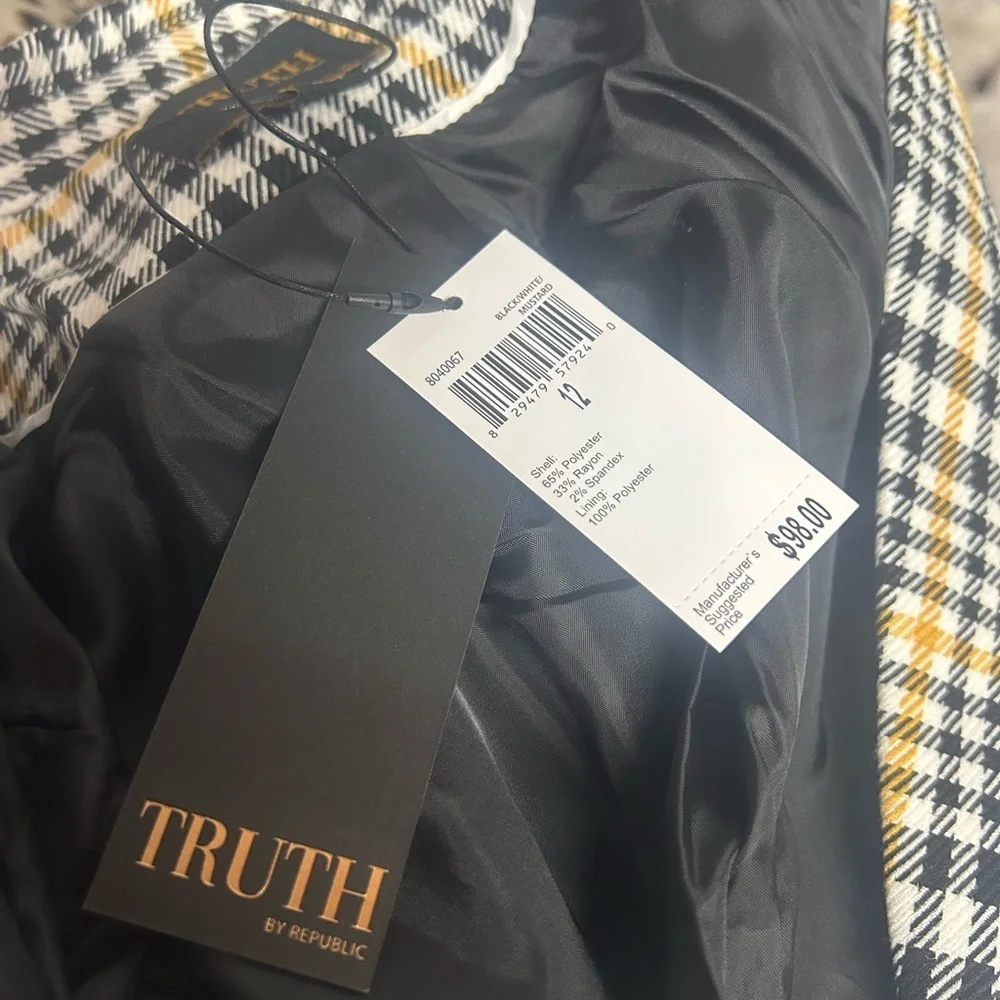 NWT Truth by Republic Houndstooth Blazer Coat